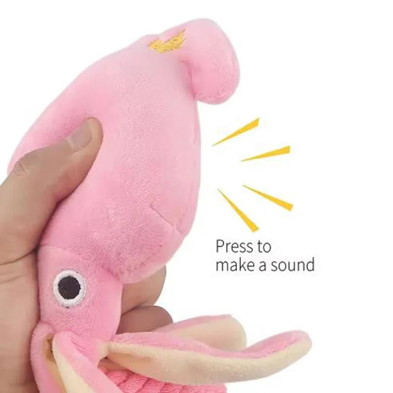 interactive sound-emitting dog chew toy pink plush octopus for teeth cleaning and interactive pet play
