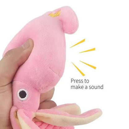 interactive sound-emitting dog chew toy pink plush octopus for teeth cleaning and interactive pet play