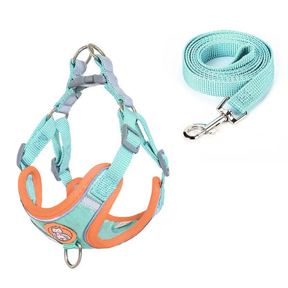 adjustable reflective dog vest harness turquoise blue dog and cat design with leash for small to medium dogs