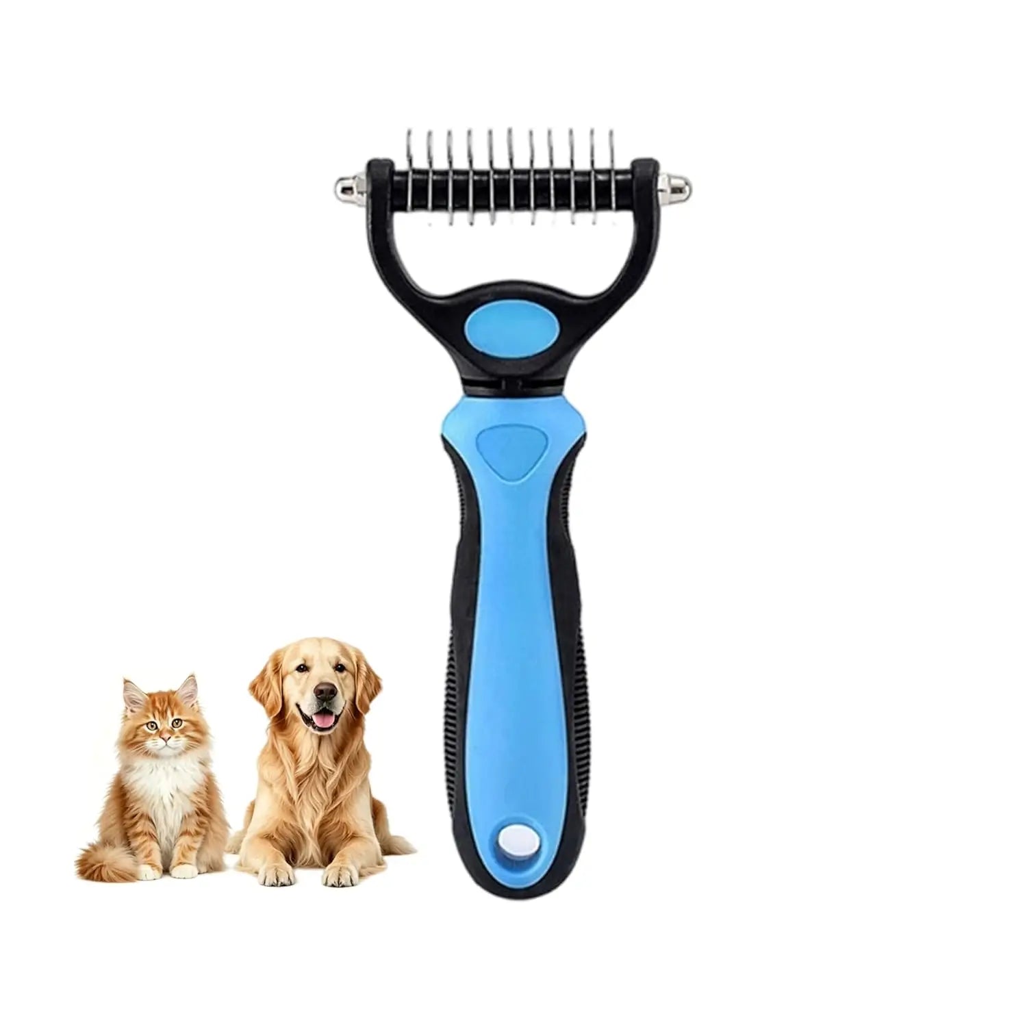 pet deshedding brush for dogs and cats, dual-sided grooming tool for removing fur, mats, and tangles