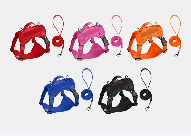 reflective dog harness and leash set for small dogs, vest style, colorful adjustable walking gear