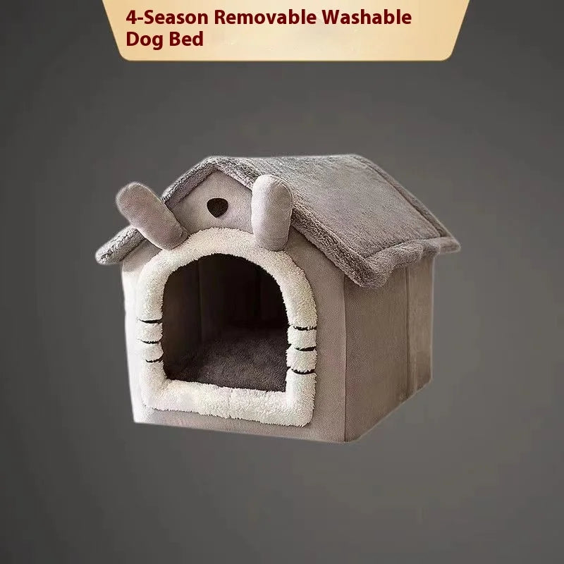 4-season dog house style bed for small dogs, removable washable coral fleece pet bed with warm house design
