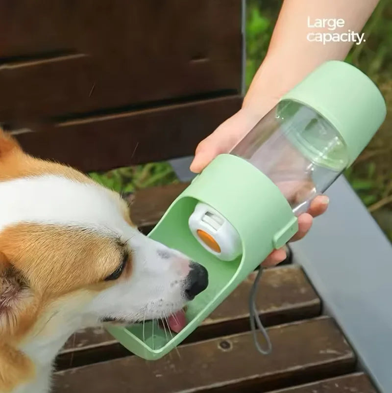portable pet water bottle with food container for dogs, foldable 2-in-1 travel bowl for outdoor drinking and feeding