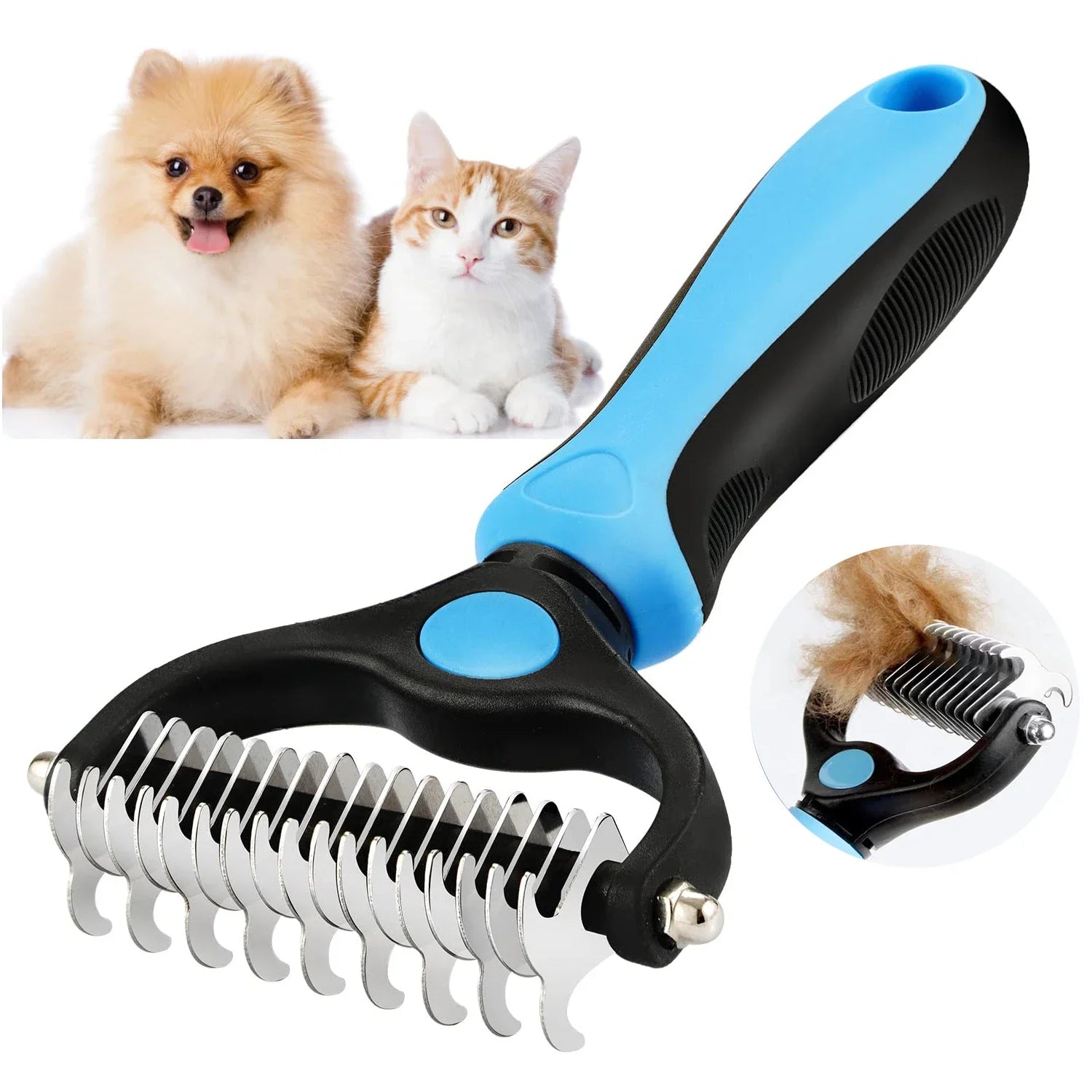 dog deshedding brush stainless steel pet grooming tool for removing loose fur from dogs and cats