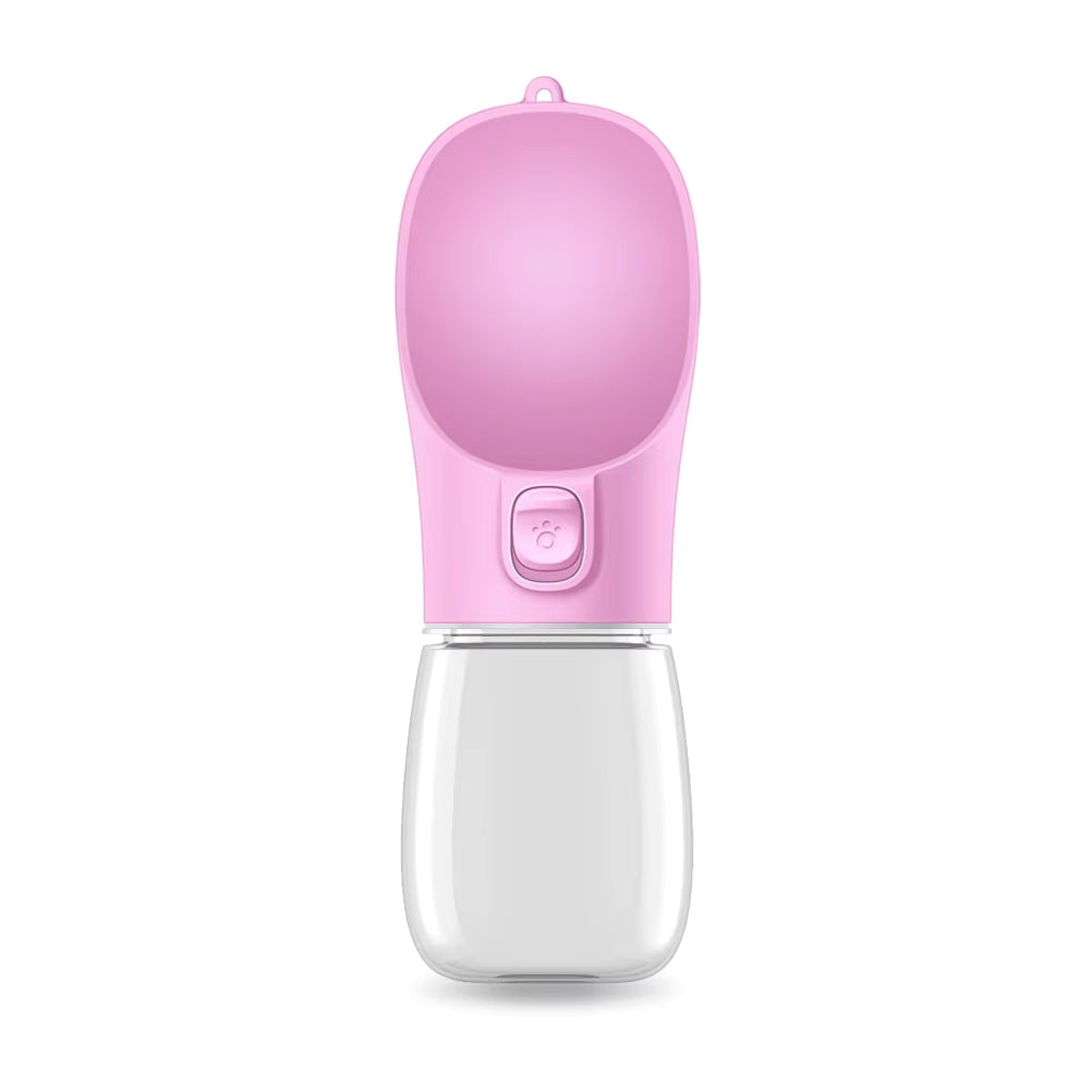 portable dog water bottle for small and large dogs, leakproof pink travel drinking bowl