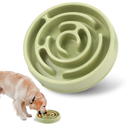 slow feeder dog bowl green maze design anti-gulping non slip bowl for dogs and puppies, FU157-Green