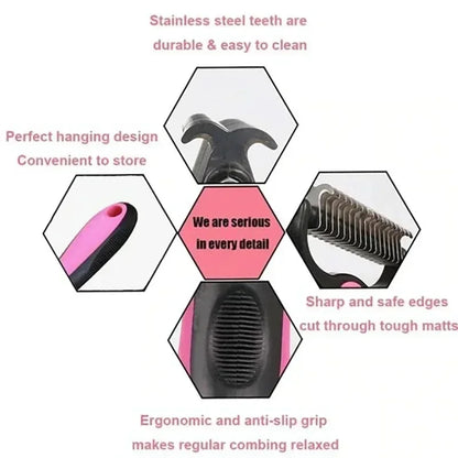 self cleaning pet desdeshedding brush stainless steel cat and dog grooming comb with ergonomic grip and safe teeth