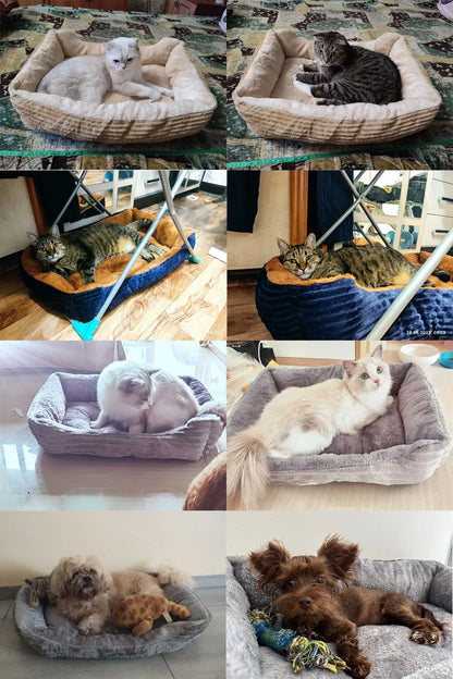 calming dog bed plush square pet sofa bed for dogs and cats, soft winter cushion, waterproof Oxford fabric