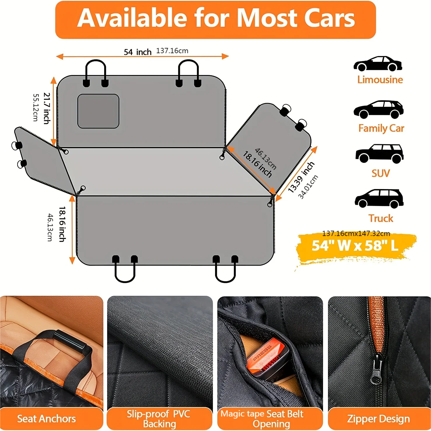 dog car seat cover hammock for most cars with slip-proof backing, seat anchors, and zipper design