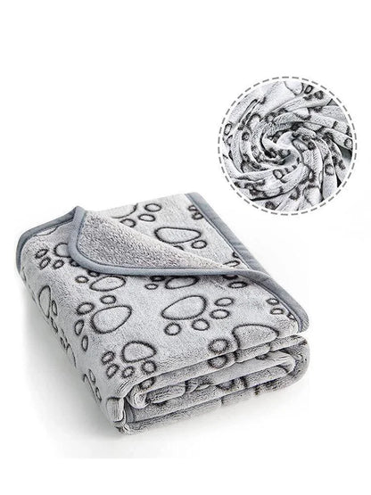 washable soft dog blanket grey fleece pet blanket with paw prints for dogs and cats, warm indoor bed cover