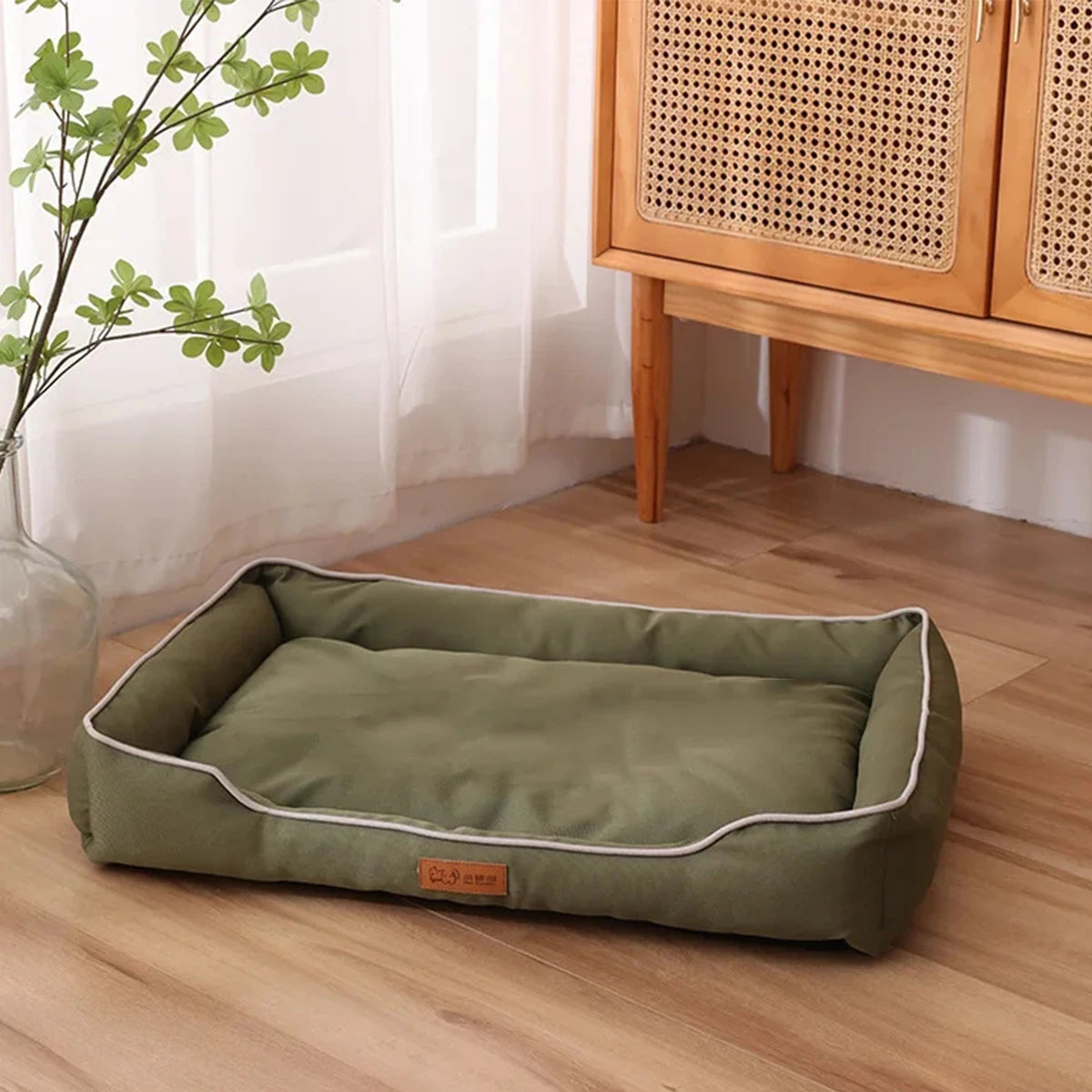 waterproof square dog bed for large dogs green thickened sofa-style pet bed with non-slip base