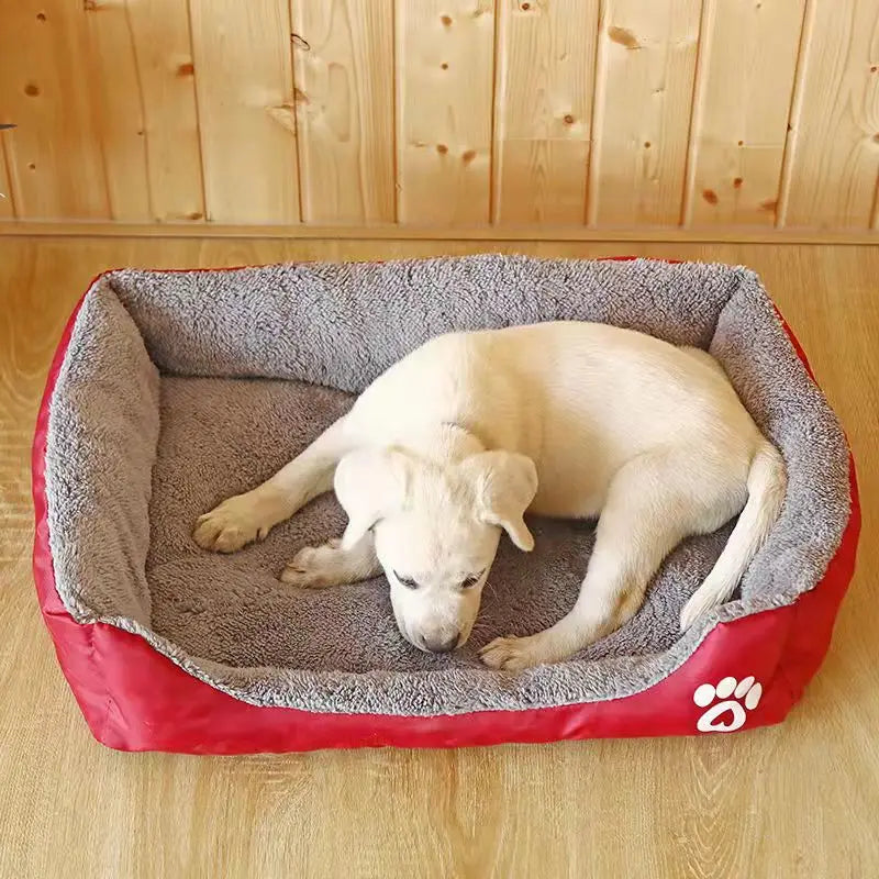 large dog bed house for puppies and medium dogs, cozy red square pet nest with soft padded interior