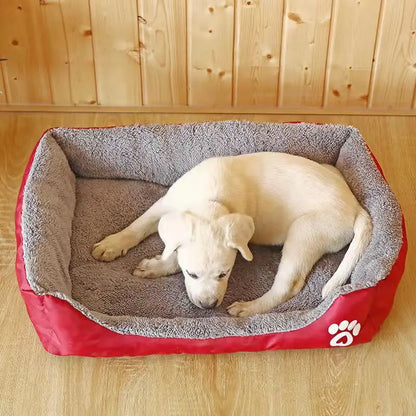 large dog bed house for puppies and medium dogs, cozy red square pet nest with soft padded interior