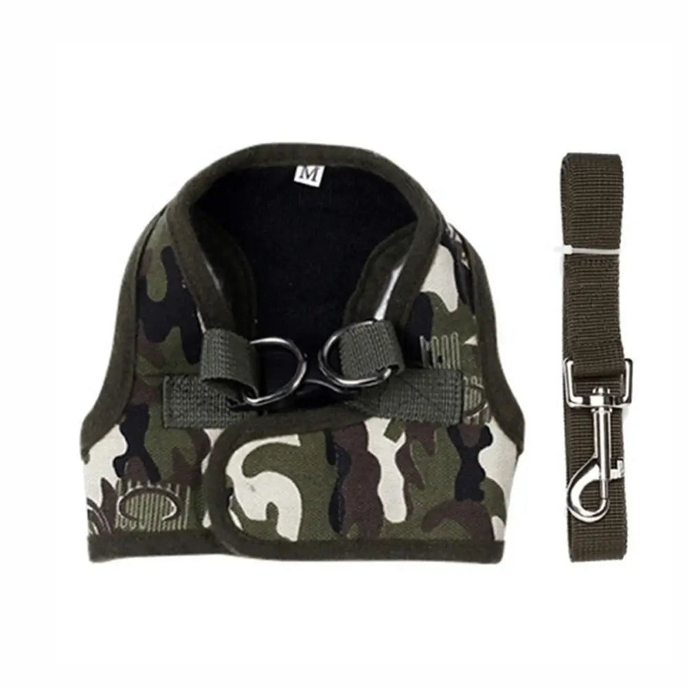 small dog harness leash set camouflage army vest with matching leash for puppies and cats, padded quick release