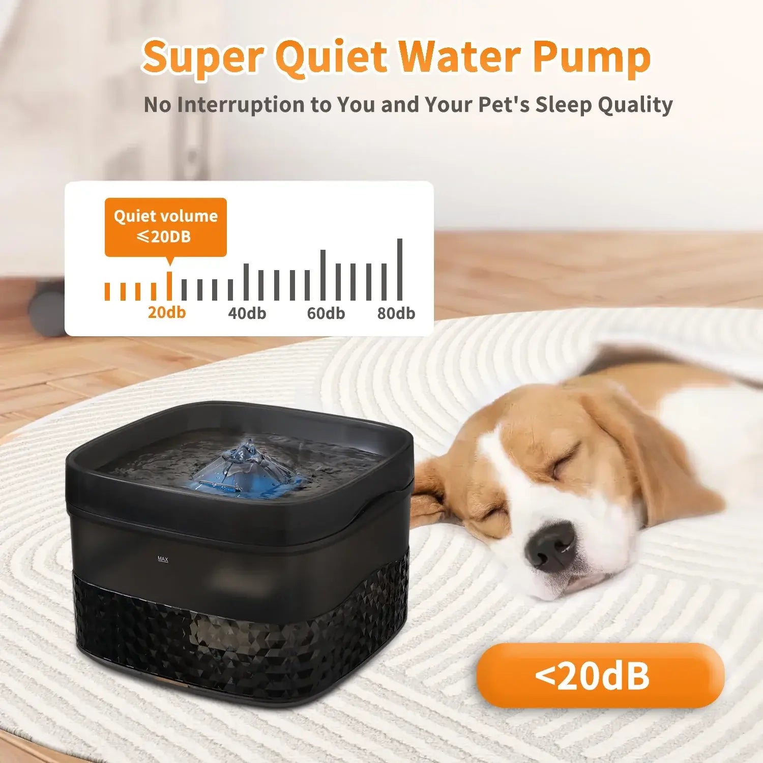 large capacity pet water fountain with ultra-quiet pump, <20dB operation, for multiple cats or dogs, black dispenser