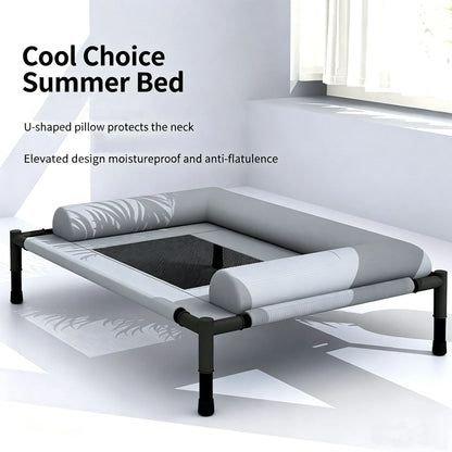 elevated cooling dog cot bed with pillow, breathable mesh pet bed for indoor outdoor camping, washable and moistureproof