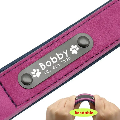 Personalized leather dog collar with custom name ID tag for small, medium, and large dogs