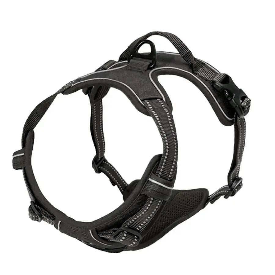 Black no pull dog harness for medium to large dogs, reflective nylon vest harness with front clip and handle