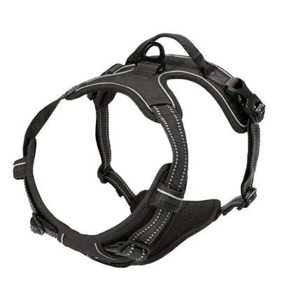 Black no pull dog harness for medium to large dogs, reflective nylon vest harness with front clip and handle