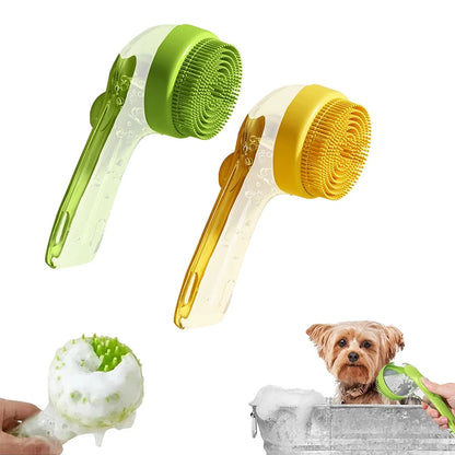 Pet Bathing Brush Long Handle Soft Silicone Shower Clean Tools Grooming Scrubber with Shampoo Dispenser Bath Brush for Dog &amp; Cat