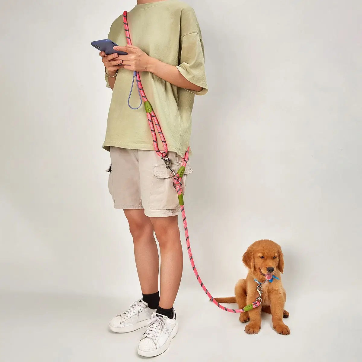 One-To-Two/One-To-One Dog Leash, Elastic Leash, Anti-Burst, Anti-Breakage, Pet Supplies, Dog Walking Leash, Suitable for Walking Dogs While Running, Double Hook Design and Two-In-One Training Leash, Suitable for Small, Medium.