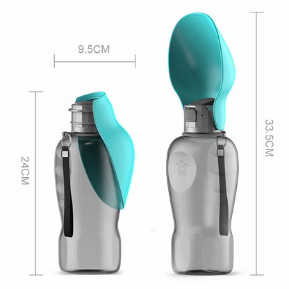 Portable dog water bottle with foldable bowl, 800ml leakproof travel water dispenser for dogs and cats
