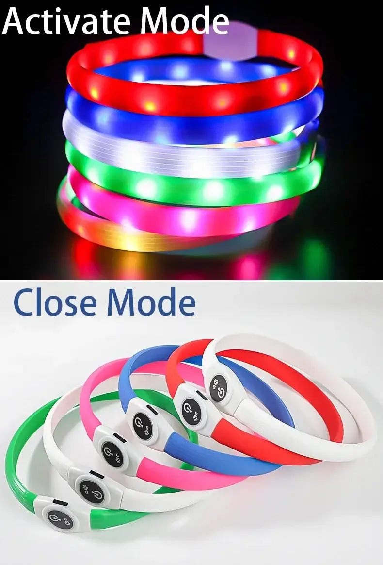 LED dog collar with USB recharge, waterproof PVC, 3 lighting modes, colorful glow safety collar for large, medium and small dogs