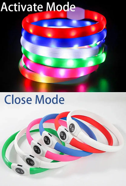 LED dog collar with USB recharge, waterproof PVC, 3 lighting modes, colorful glow safety collar for large, medium and small dogs