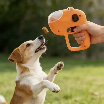 automatic pet treat dispenser for dogs and cats, interactive training reward toy, easy-to-use orange snack launcher