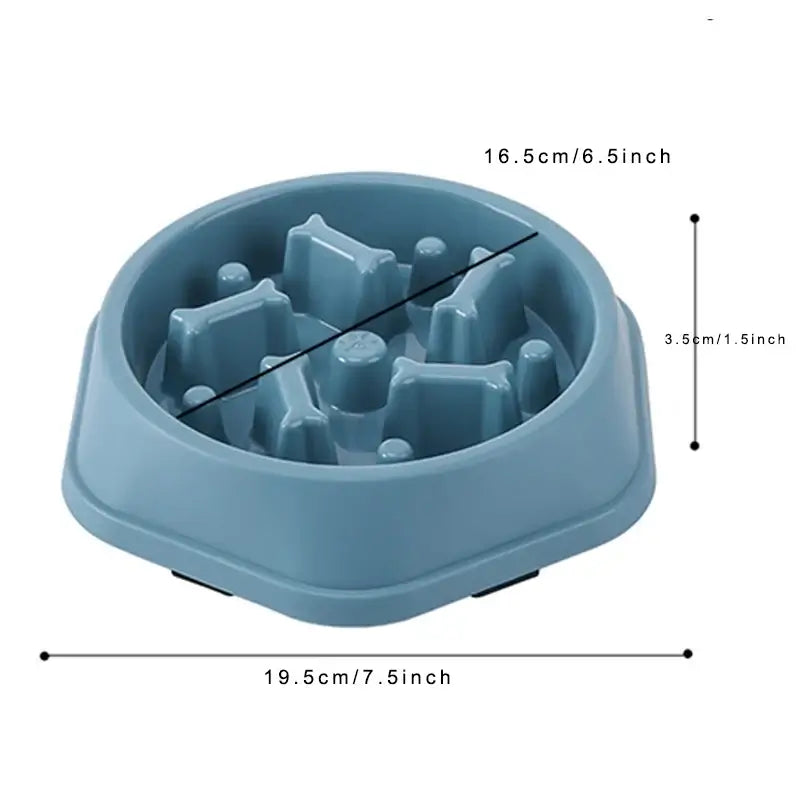 slow feeder dog bowl anti-choking blue puzzle feeder for dogs, anti-slip pet dish, 19.5cm wide