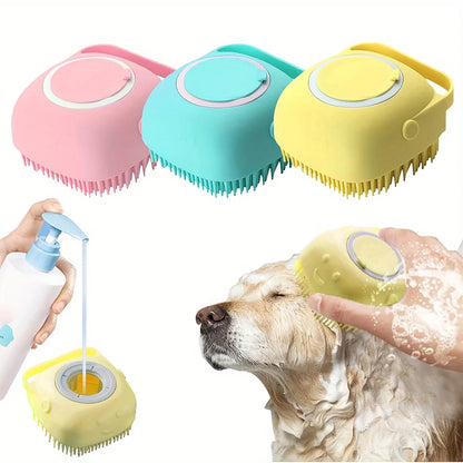 dog shampoo dispenser brush silicone pet grooming tool for dogs and cats, soft massage brush with dispenser