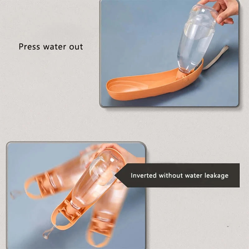 portable dog water bottle with foldable drinking bowl, press water out, leakproof for travel, walking, and running