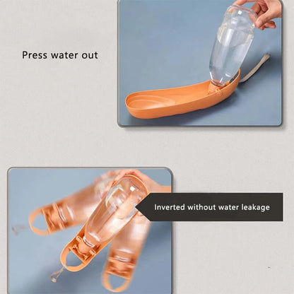 portable dog water bottle with foldable drinking bowl, press water out, leakproof for travel, walking, and running