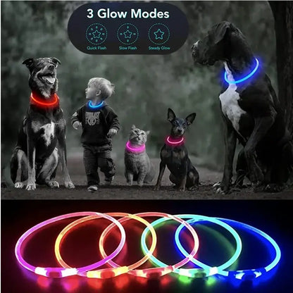 LED dog collar light glowing safety collar with 3 glow modes for dogs and pets, colorful flashing nighttime accessory