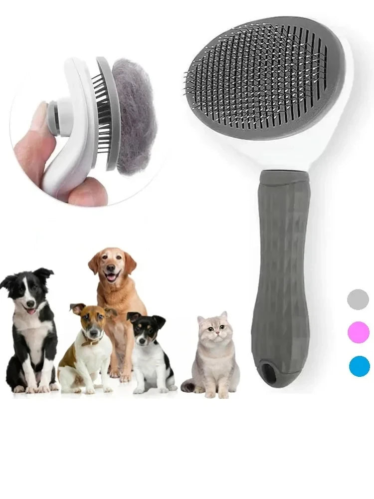 self cleaning pet hair remover brush for dogs and cats grooming tool, easy-clean dematting comb