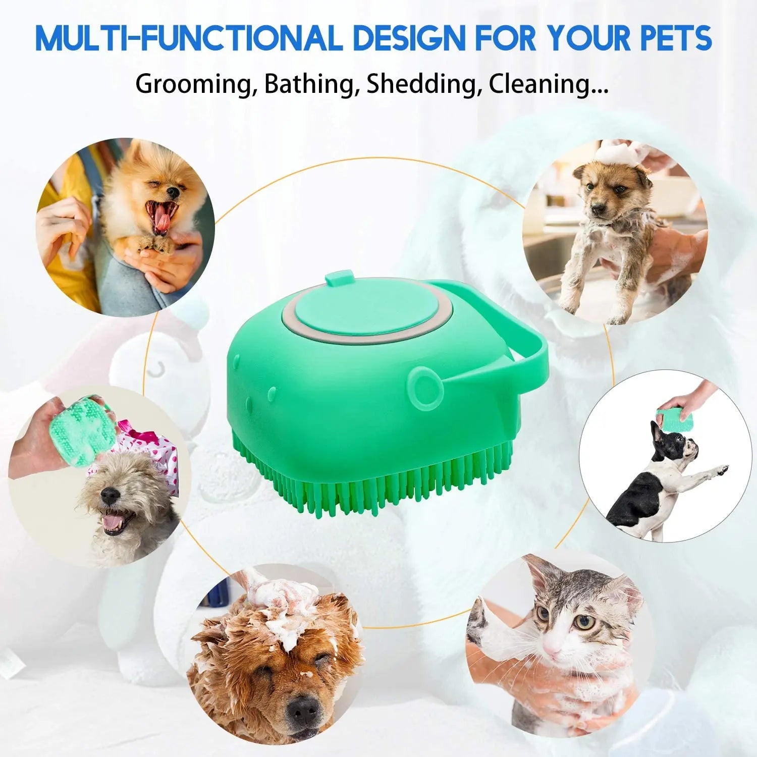 Pet Dog Shampoo Brush 2.7oz 80ml  Massage Comb Grooming Scrubber  for Bathing Short Hair Soft Silicone Rubber