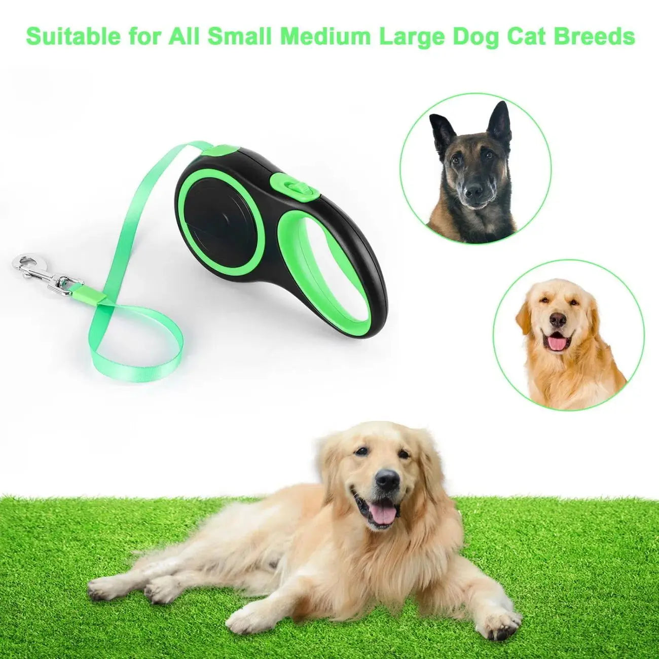 nylon dog leash rope for small medium large dogs and cats, retractable lead with quick release handle