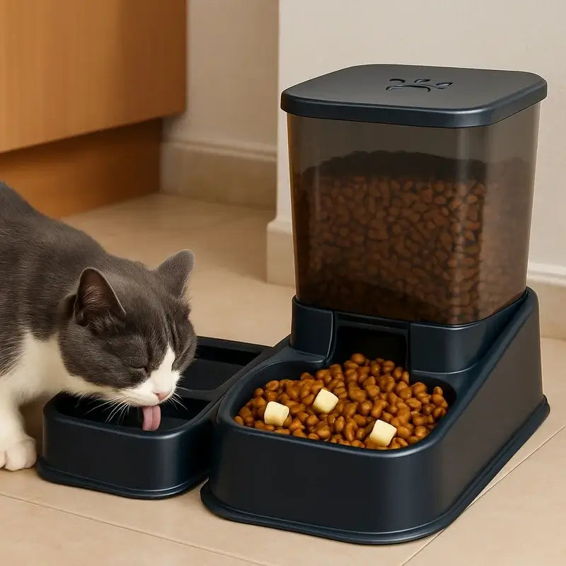 automatic pet feeder with water dispenser for cats and dogs, battery-free portion-controlled food and water station