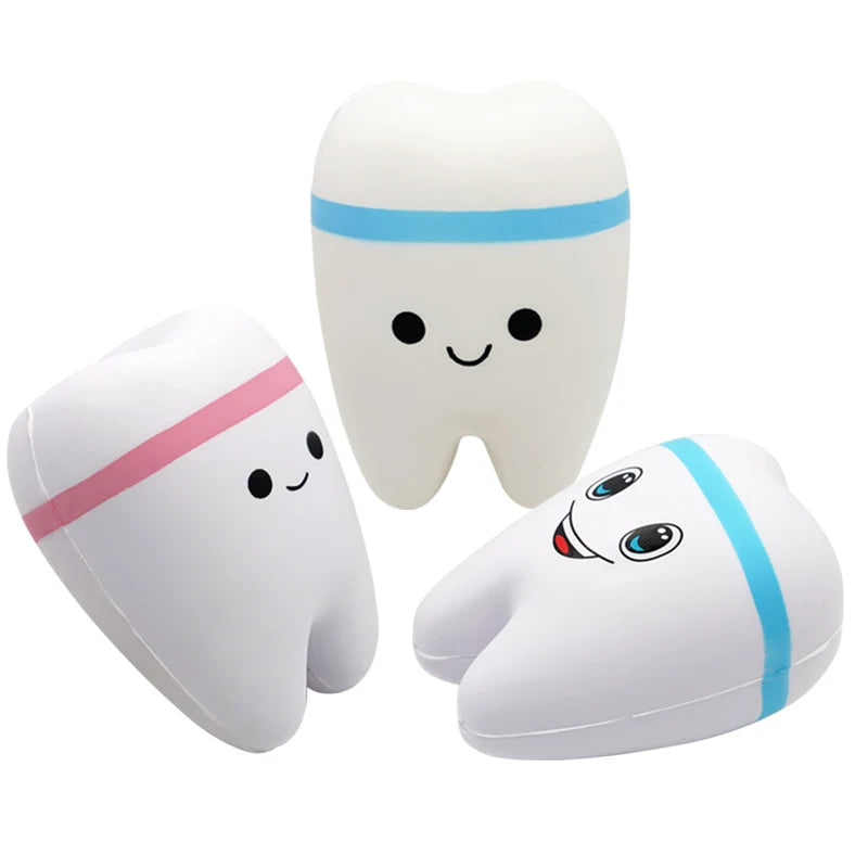 teeth shape squishy toy cute slow rising cartoon dental stress relief toy for kids in blue and pink