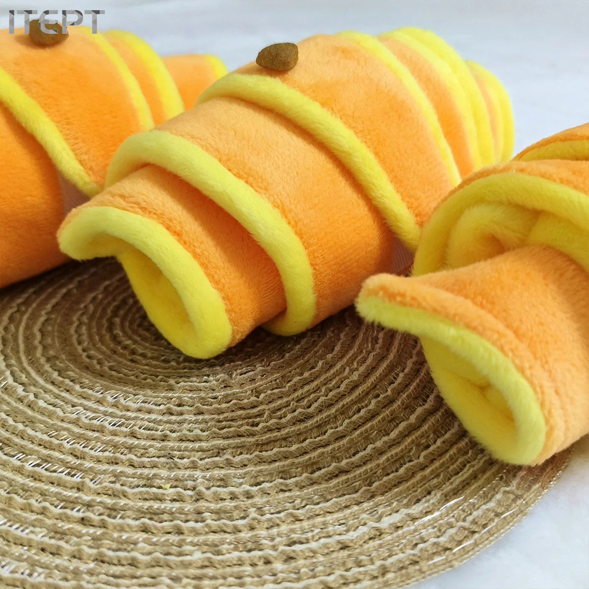 squeaky treat dispensing dog toy plush croissant for small to medium dogs, durable soft interactive pet plaything