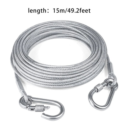 Dog Tie Out Cable, 4.6m/9m/15m Dog Leash, Yard Walking Leash, Wire Dog Leash with Premium Clip for Dogs Under 250 lbs.