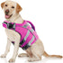 Rose red waterproof dog life jacket with reflective stripes and extra stick, premium polyester safety vest for dogs