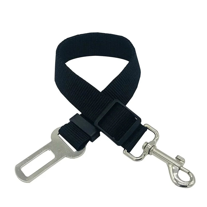 dog car seat belt black nylon safety leash with metal buckle and clip, adjustable 45-72cm