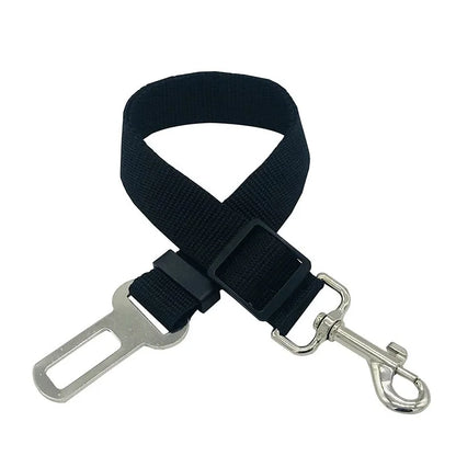 dog car seat belt black nylon safety leash with metal buckle and clip, adjustable 45-72cm