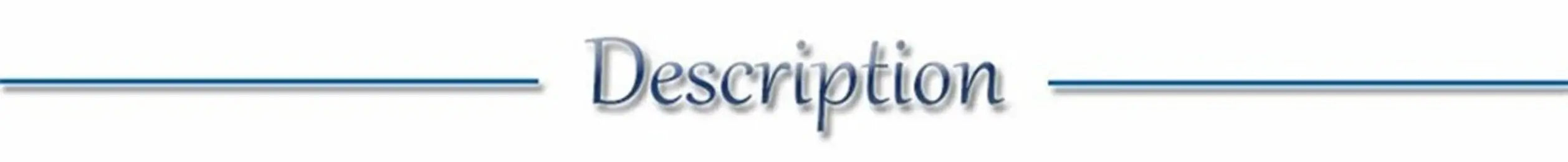 Description banner with decorative blue lines and shadowed text
