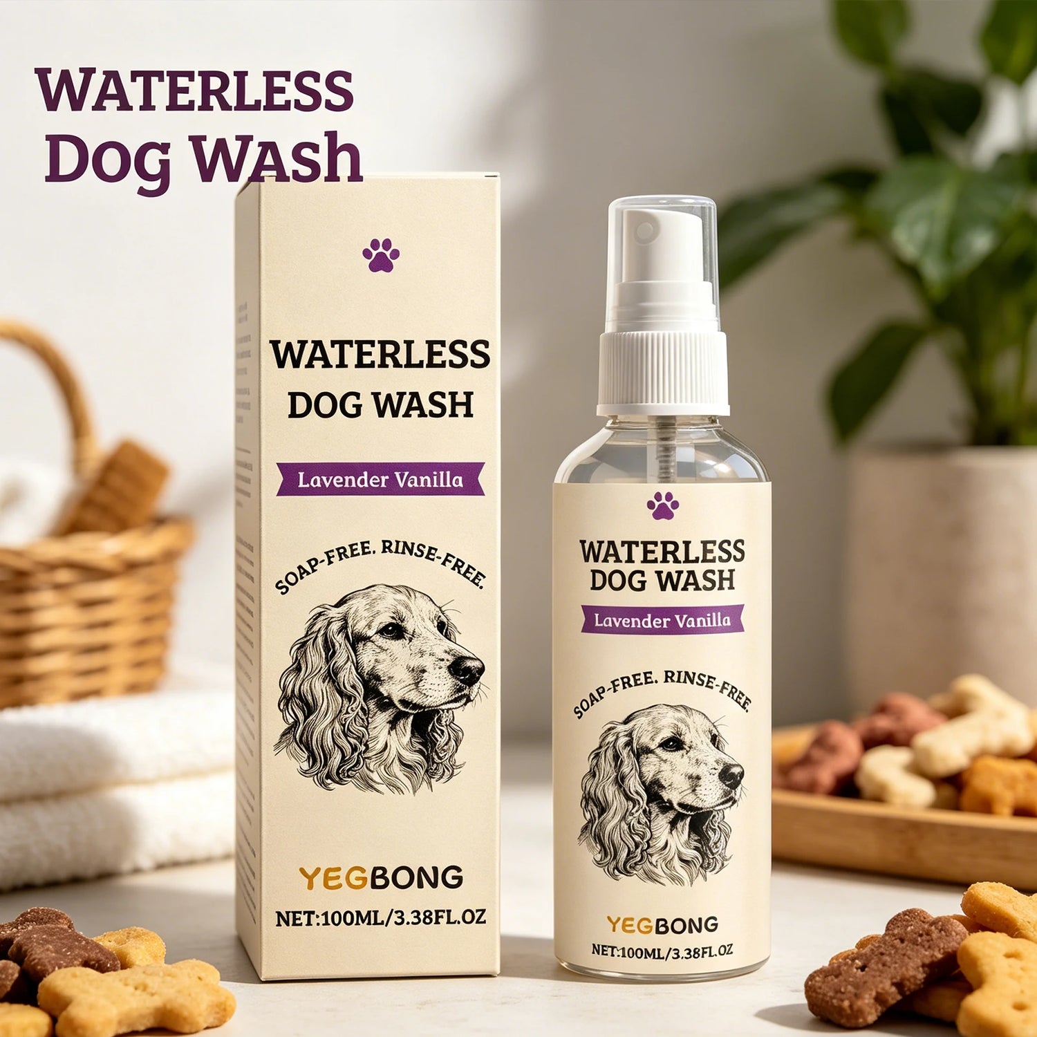 No Rinse Dog Waterless Shampoo Spray Deep Cleansing Deodorizing for Puppies Senior Dogs Moisturizing Shiny Fur Grooming Care