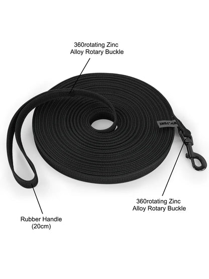 adjustable dog training leash with 360° zinc alloy rotary buckle, rubber handle, and durable long leash for training dogs