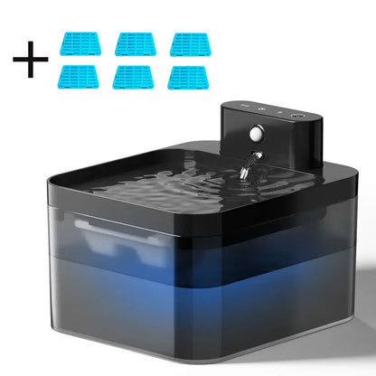 automatic cat water fountain wireless 2.2L pet dispenser with infrared sensor, 6 blue filters, battery powered