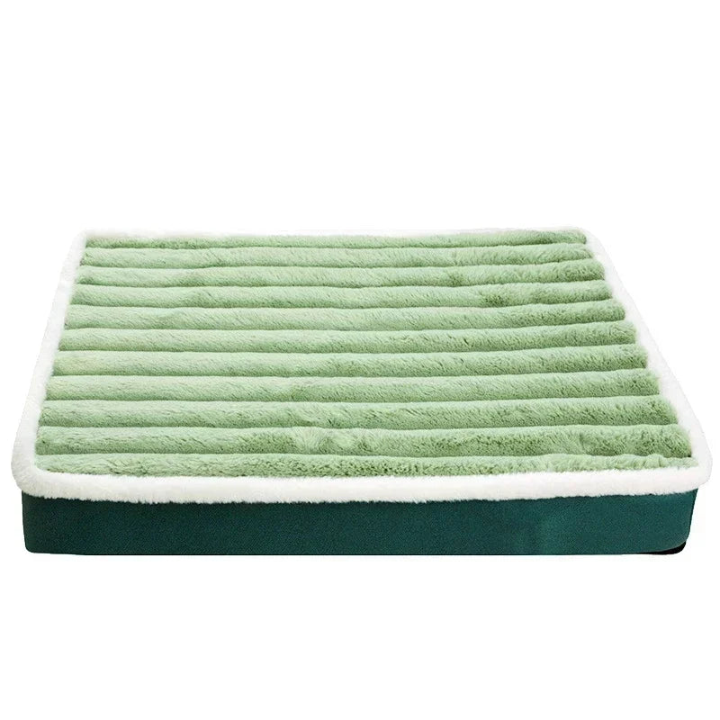 Green calming dog bed with removable washable cover, memory foam mattress, non-slip bottom, soft crate mat for dogs