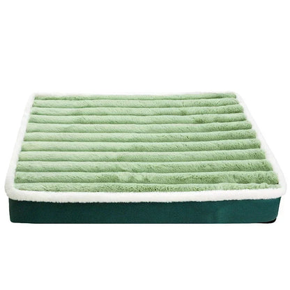 Green calming dog bed with removable washable cover, memory foam mattress, non-slip bottom, soft crate mat for dogs